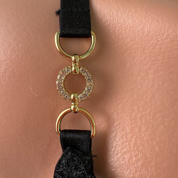 Victorias Secret Gold Chain Mesh Glitter Unlined Low Cut Black Demi Bra 32DD - Picture 2 of 12